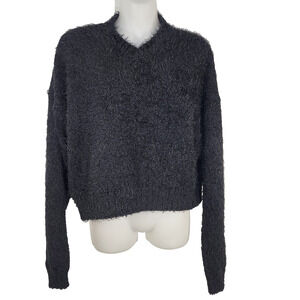 Asos Collusion Sweater Women's Size 6 Black Cropped Pullover Fluffy Cozy Fuzzy